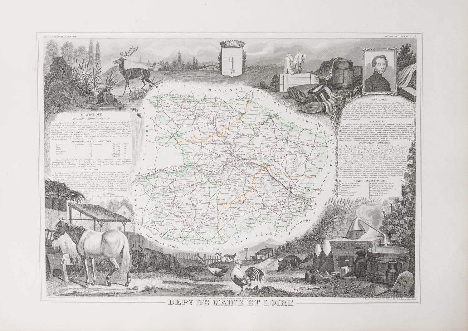 A Collection of Twelve French Engravings, 19TH CENTURY, comprising maps of wine-producing regions from Atlas National Illustre, unframe