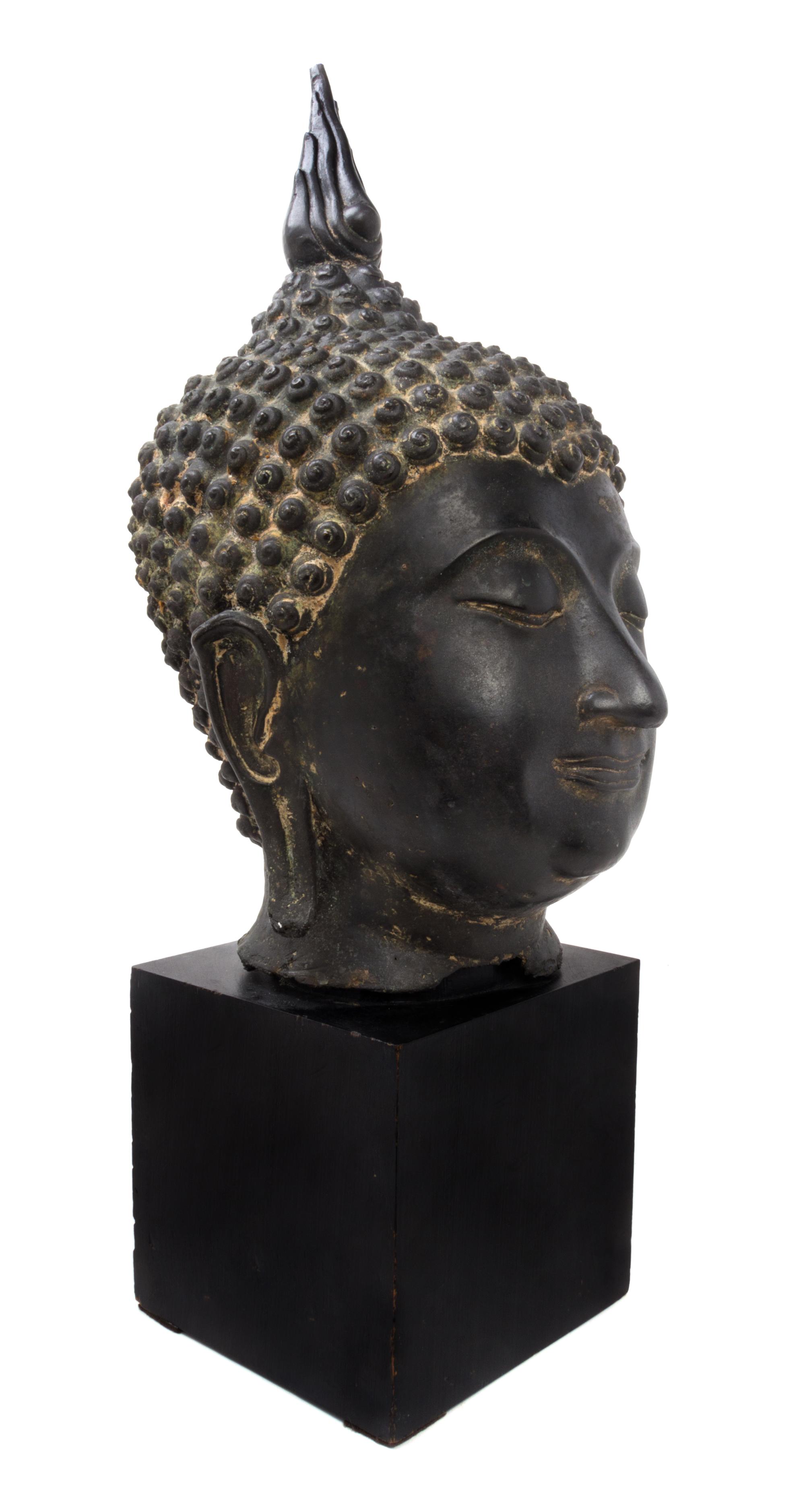 A Large Thai Bronze Buddha Head Height 18 inches.