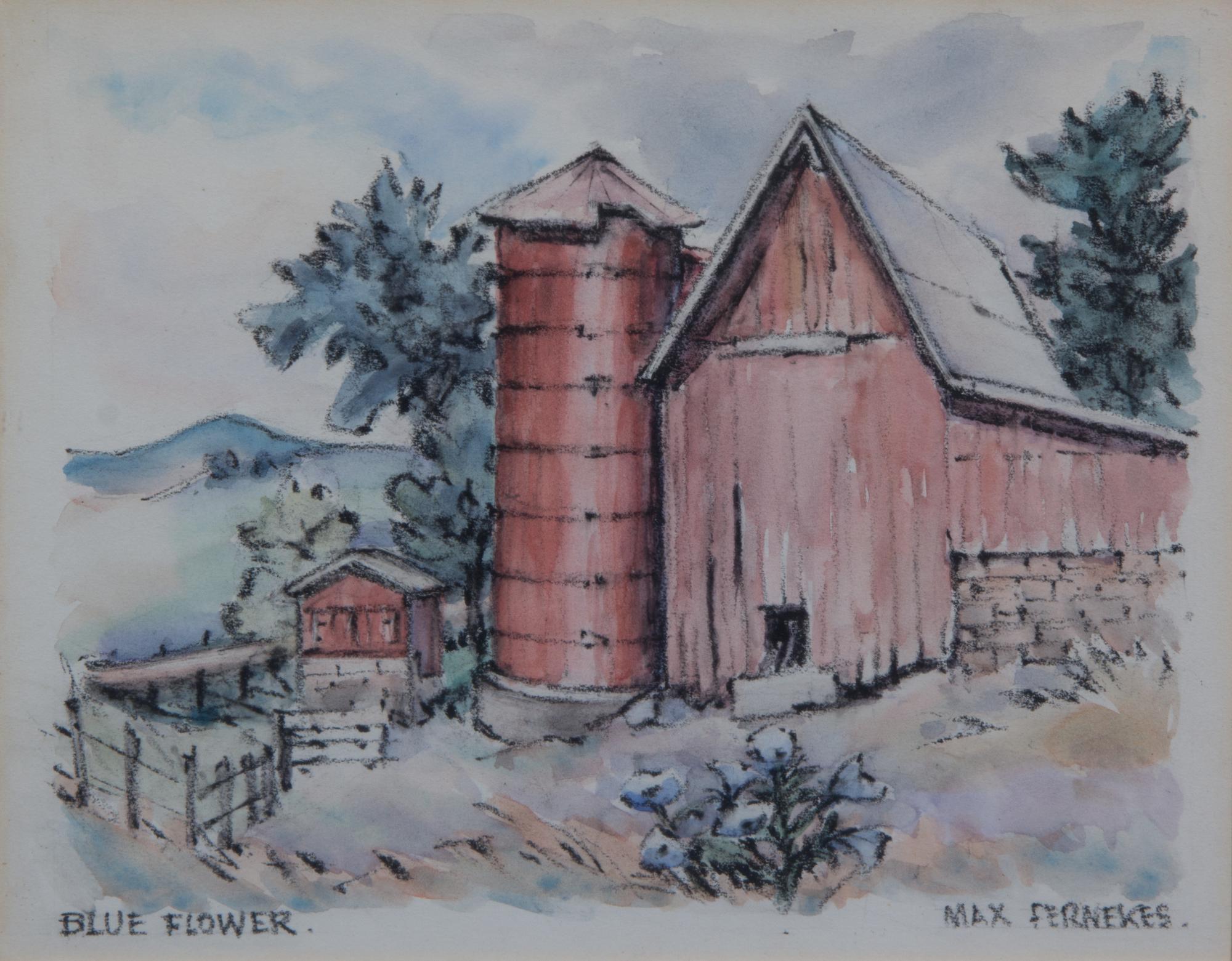 Max Fernekes, (Wisconsin, 1905-1984), Blue Flower and N. W. Depot Milw (two works)