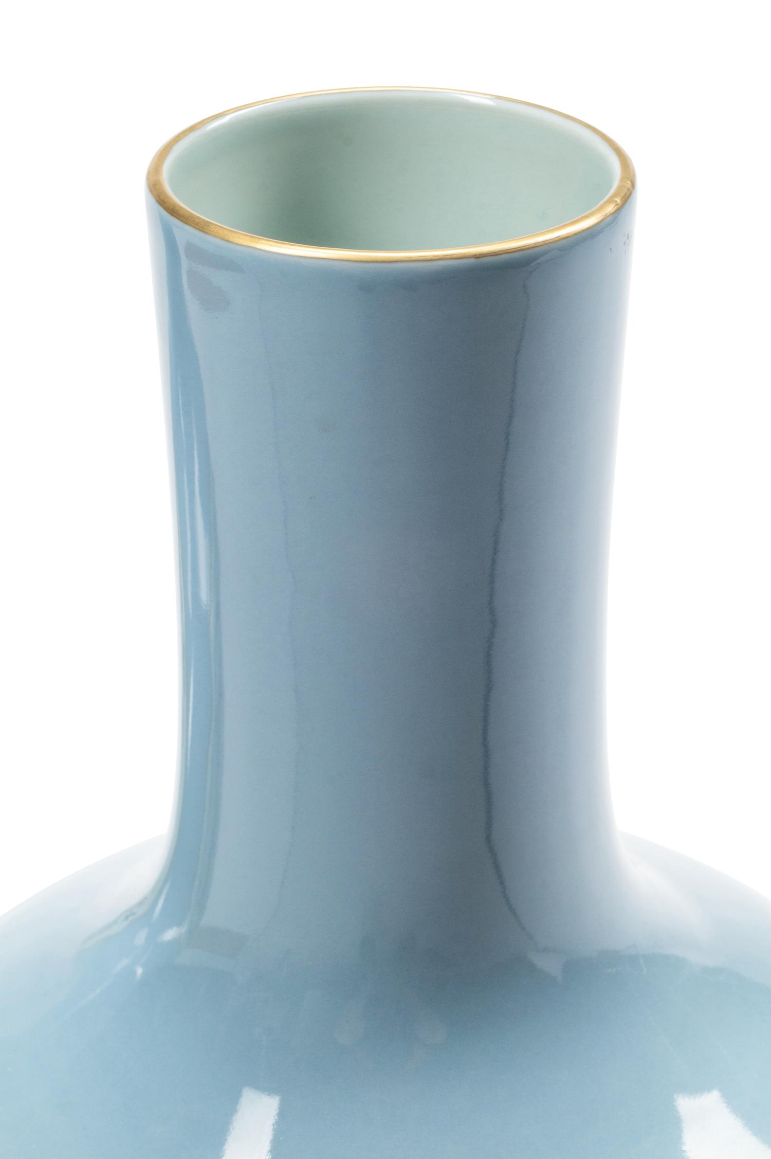 A Pair of Chinese Celeste Blue and Polychrome Porcelain Vases