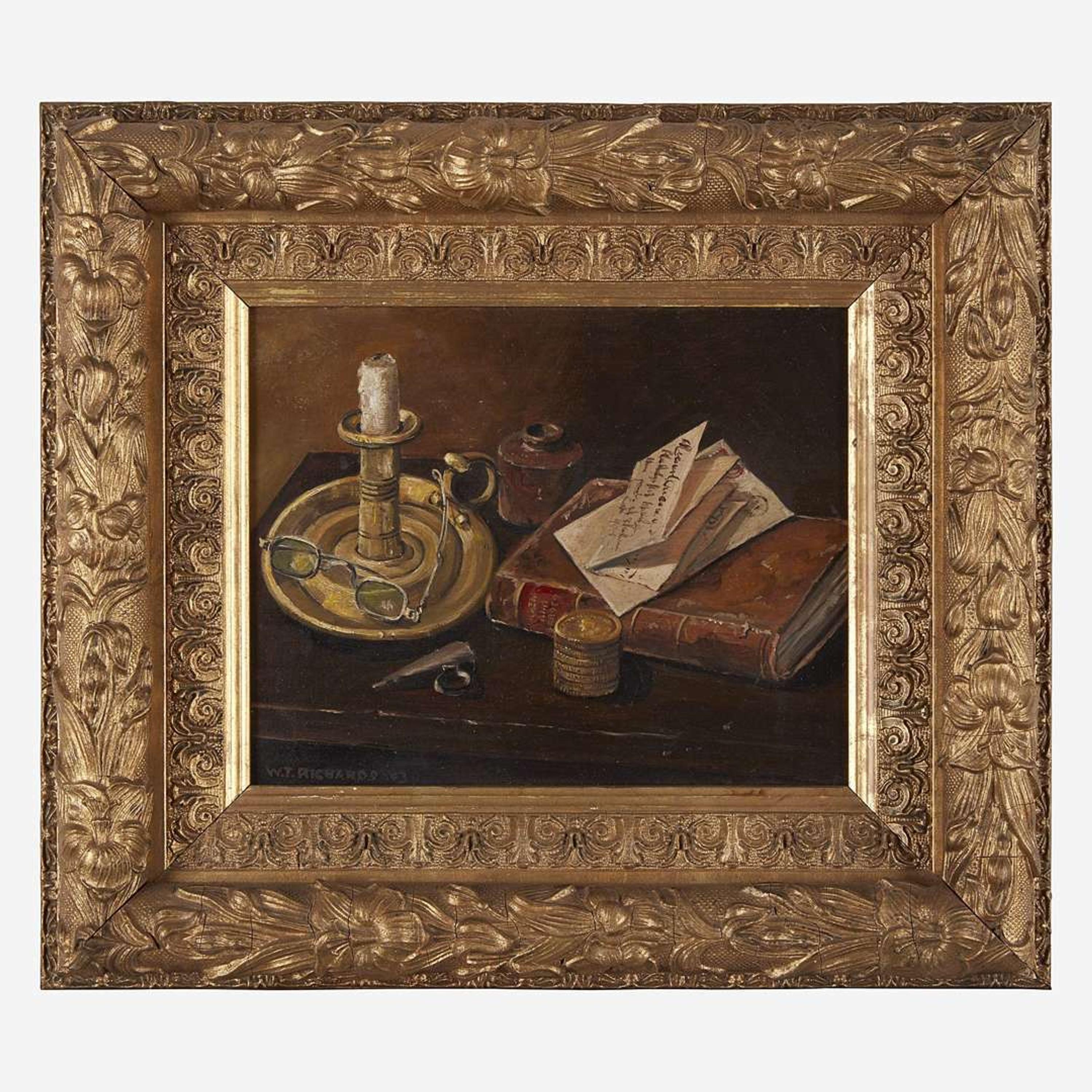 American School (19th Century) Still Life with Candlelight, Spectacles and Letter