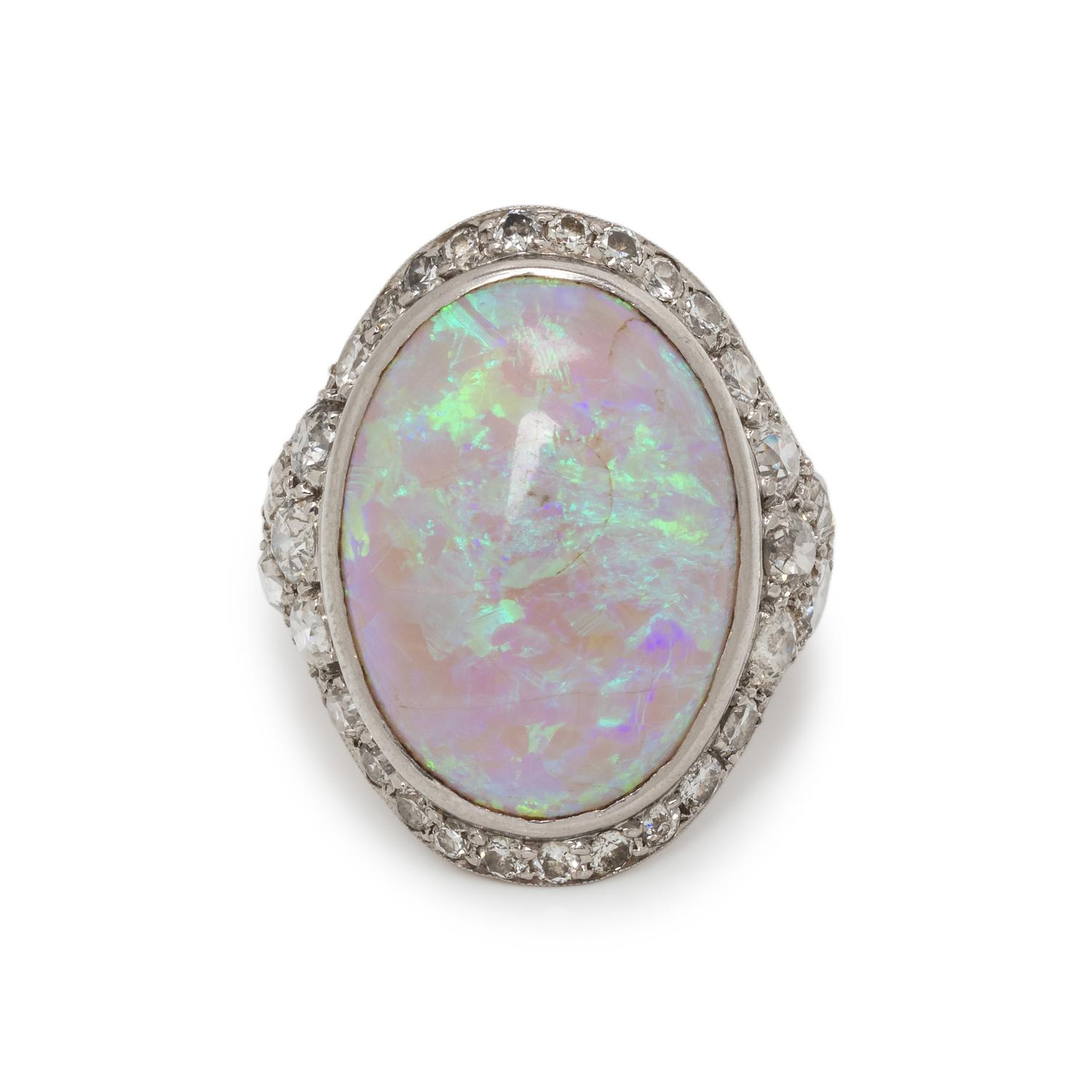 ANTIQUE, OPAL AND DIAMOND RING
