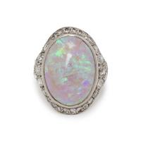 ANTIQUE, OPAL AND DIAMOND RING
