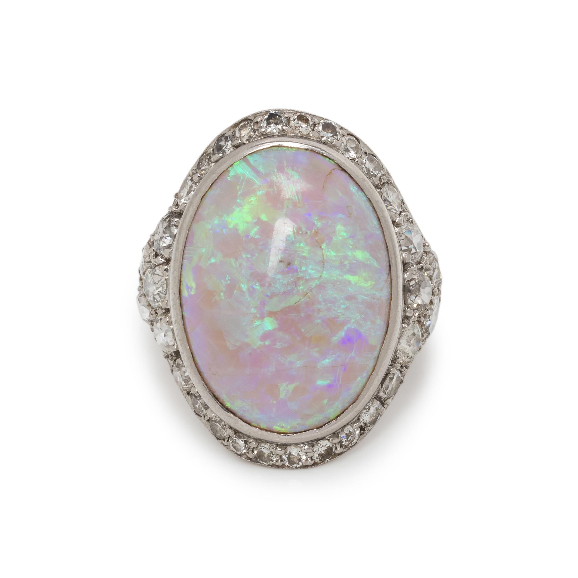 ANTIQUE, OPAL AND DIAMOND RING