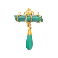 YELLOW GOLD AND MALACHITE PENDANT/BROOCH