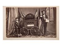 [CIVIL WAR]. FETTER, photographer. "Stanton's Official Dispatch," CDV featuring identified double amputee from Fort Fisher. Logansport, IN: 1865.