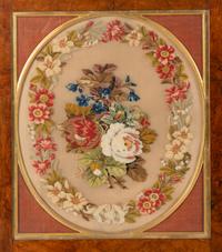 A Regency Style Needlepoint Panel Inset Burlwood Four-Panel Floor Screen