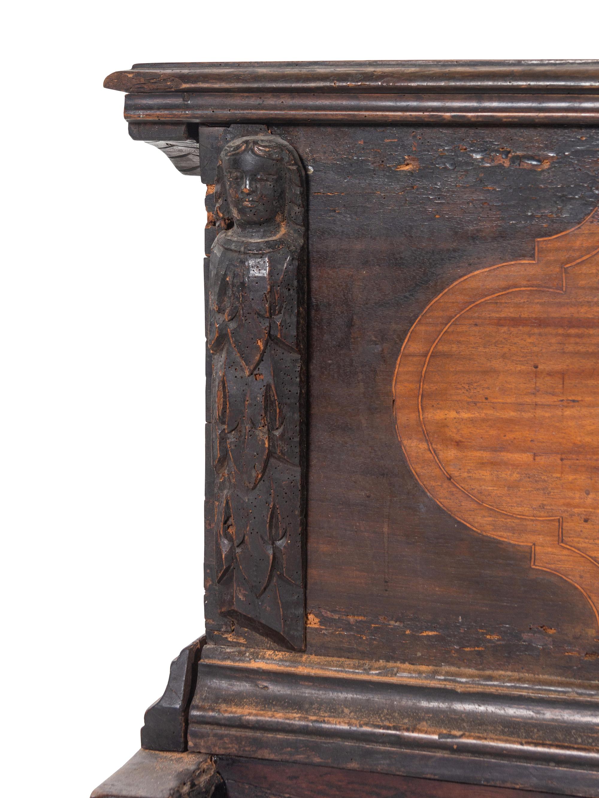 A Large Italian Walnut and Marquetry Cassone