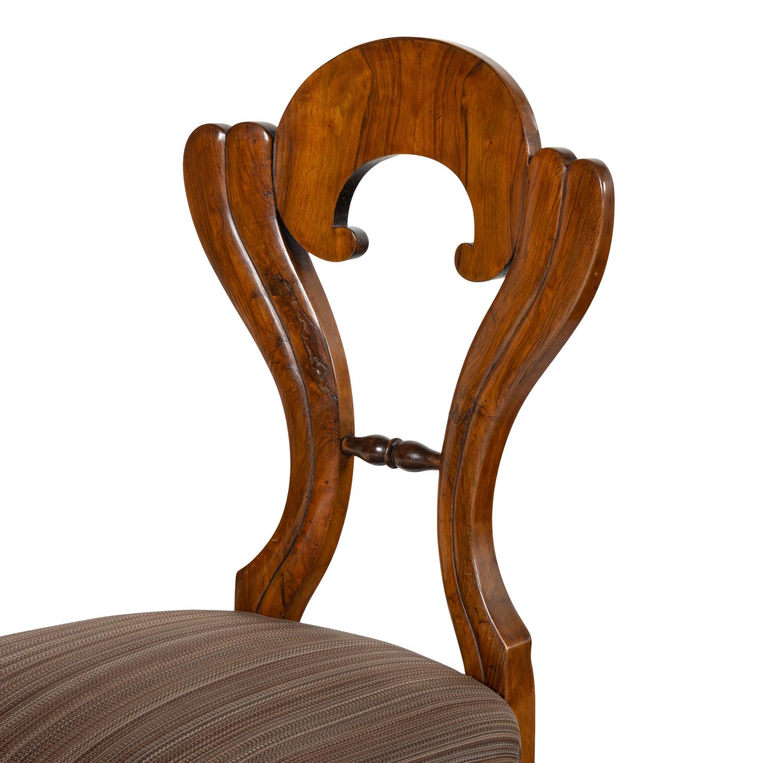 A Set of Six Biedermeier Burl Walnut Side Chairs