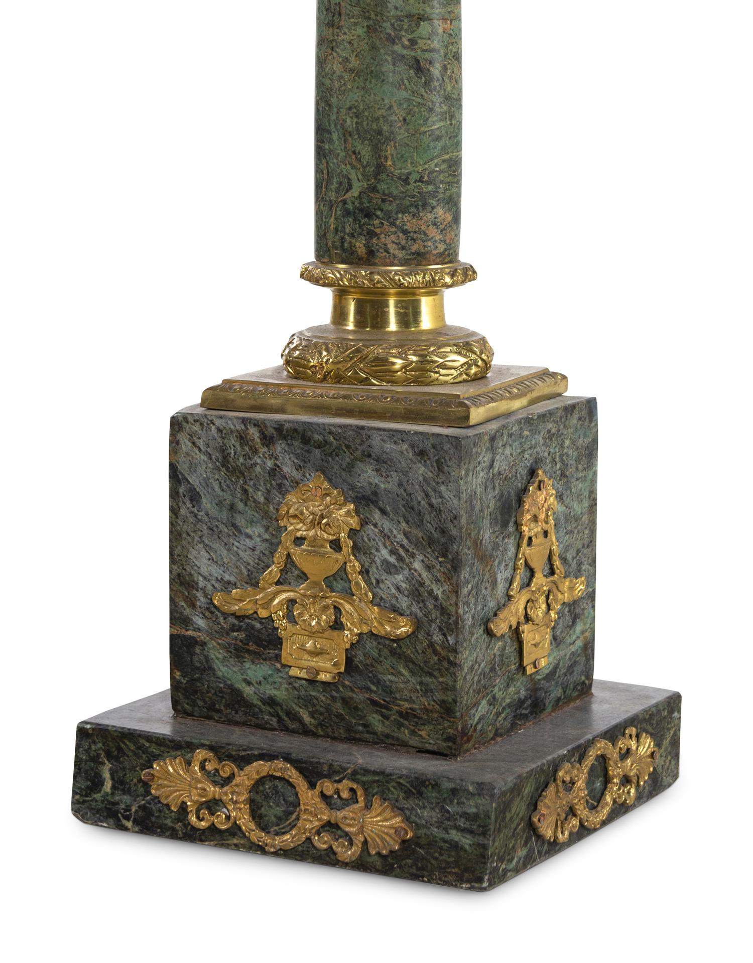 A Pair of Neoclassical Style Gilt Bronze Mounted Marble Pedestals