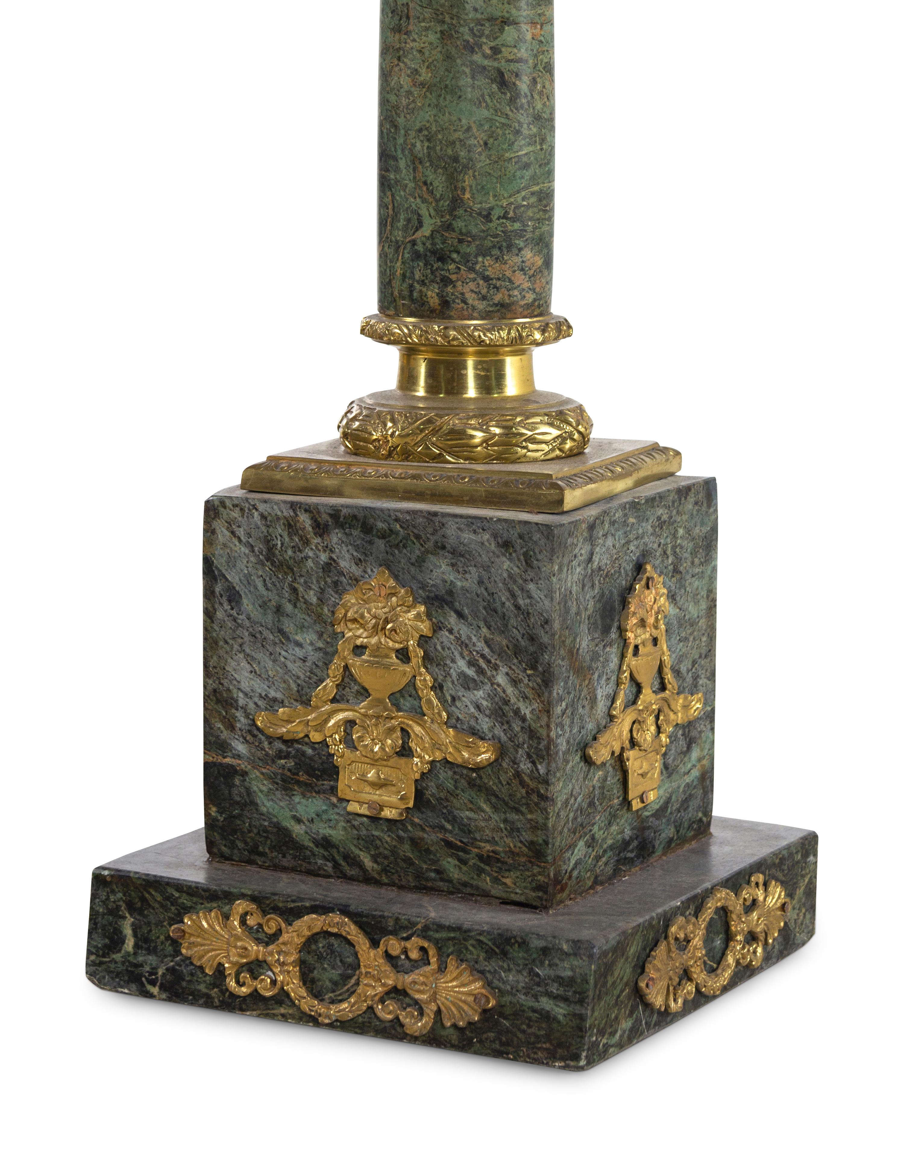 A Pair of Neoclassical Style Gilt Bronze Mounted Marble Pedestals