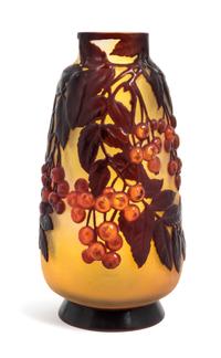 Emile Galle, (French, 1846-1904), a mold blown cameo glass vase, with cherry decoration