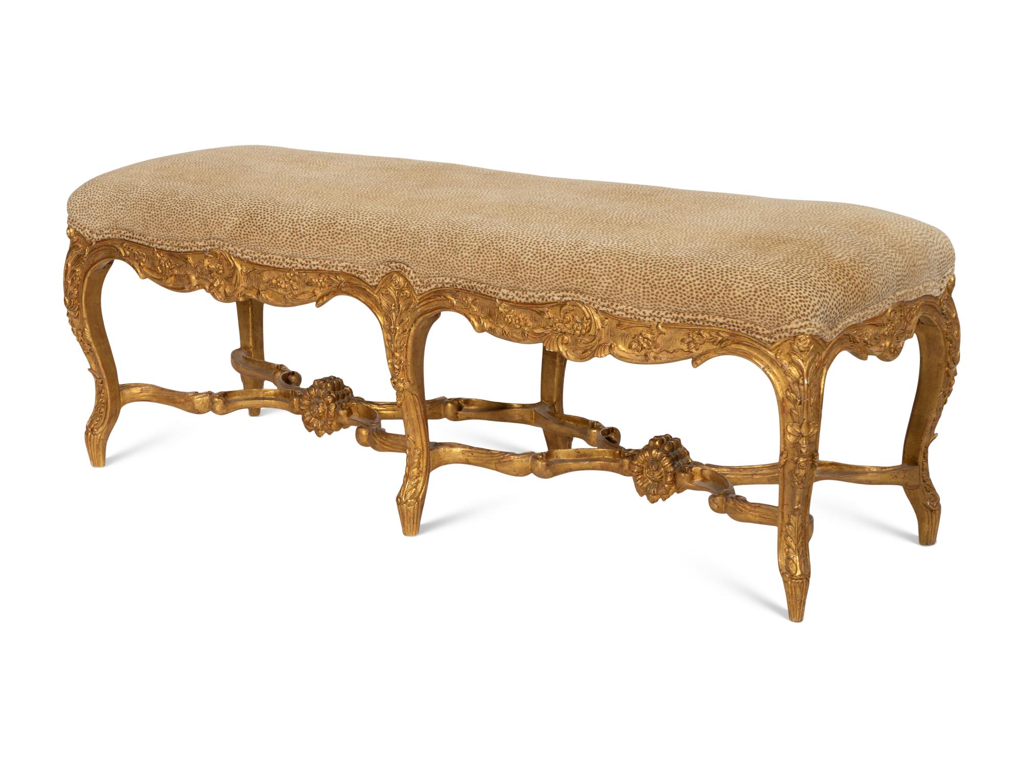 A Louis XV Style Giltwood Bench
