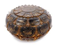 A Large Japanese Parcel Gilt and Black Lacquered Lotus-Form Box and Cover