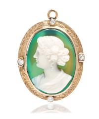 A Yellow Gold, Diamond and Dyed Hardstone Cameo Pendant/Brooch, 11.30 dwts.