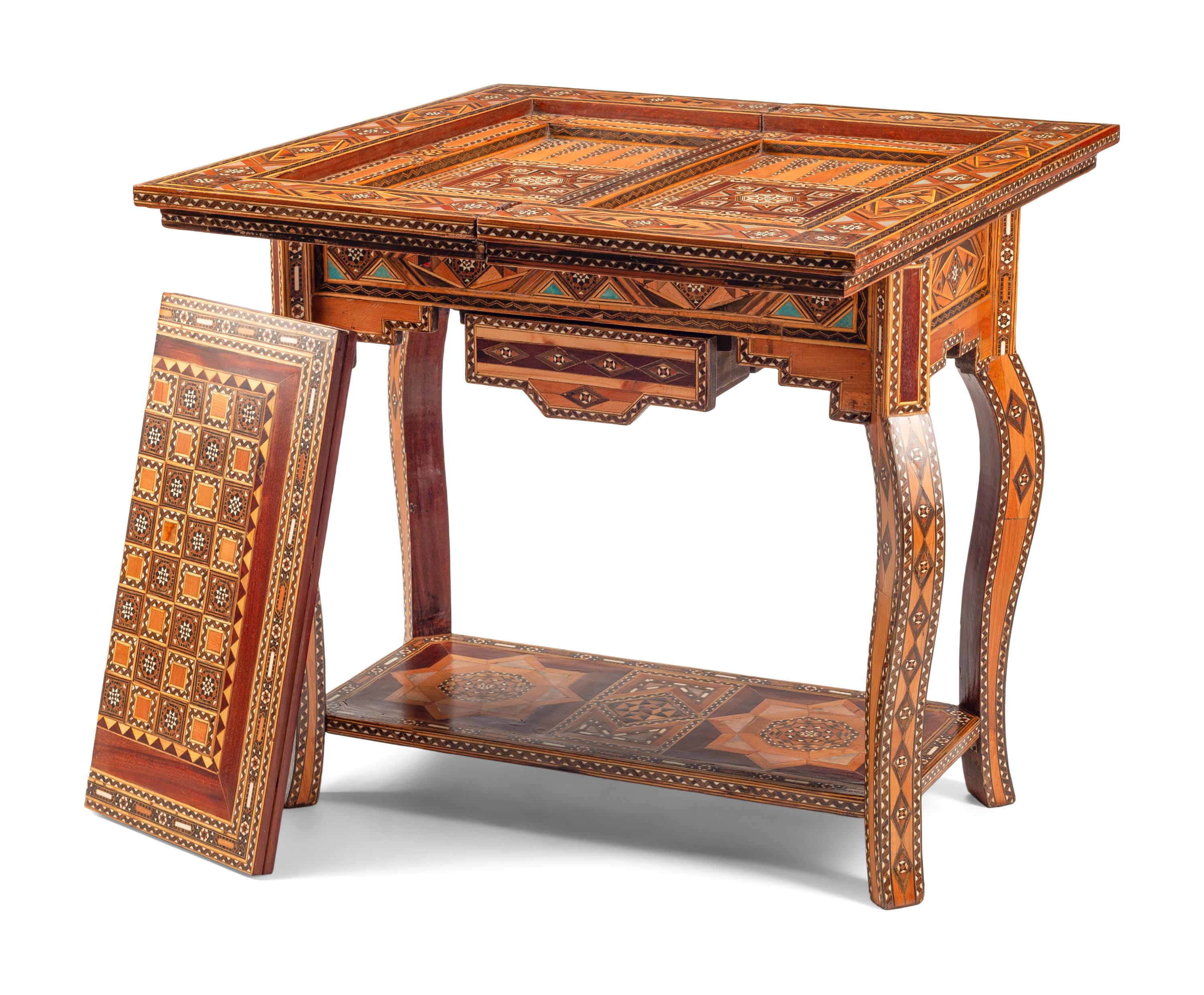 A Levantine Bone and Abalone-Inlaid Mosaic Backgammon Table