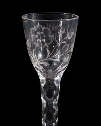 A Jacobite Engraved and Facet Cut Wine Glass