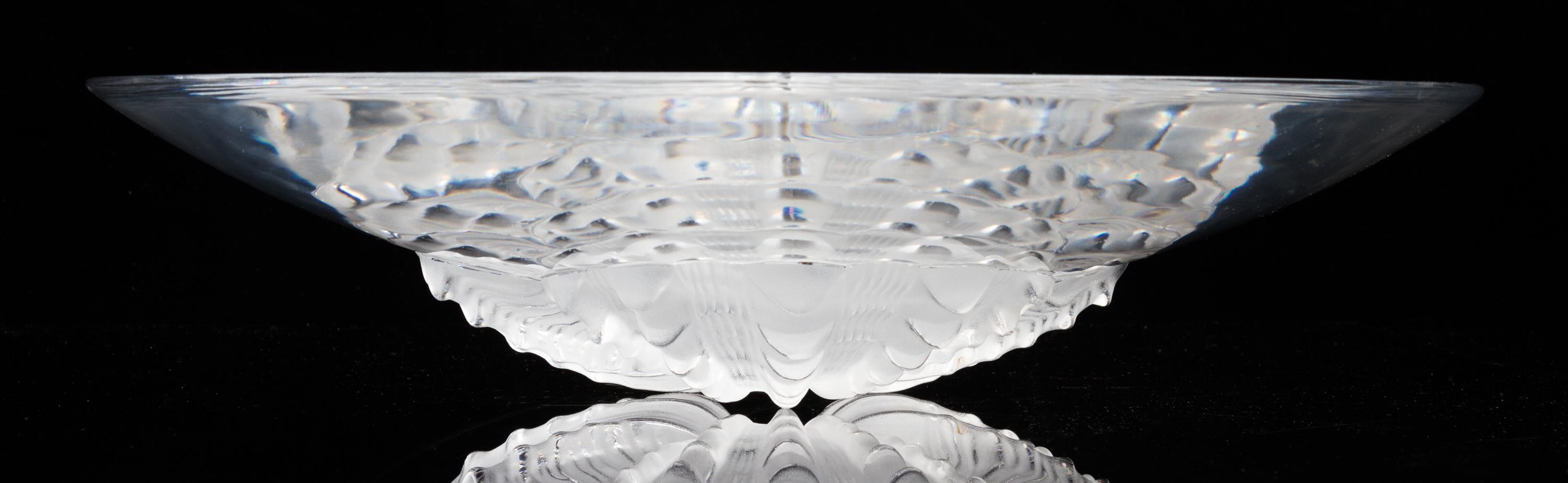 A Lalique Molded and Frosted Low Bowl Diameter 14 inches.