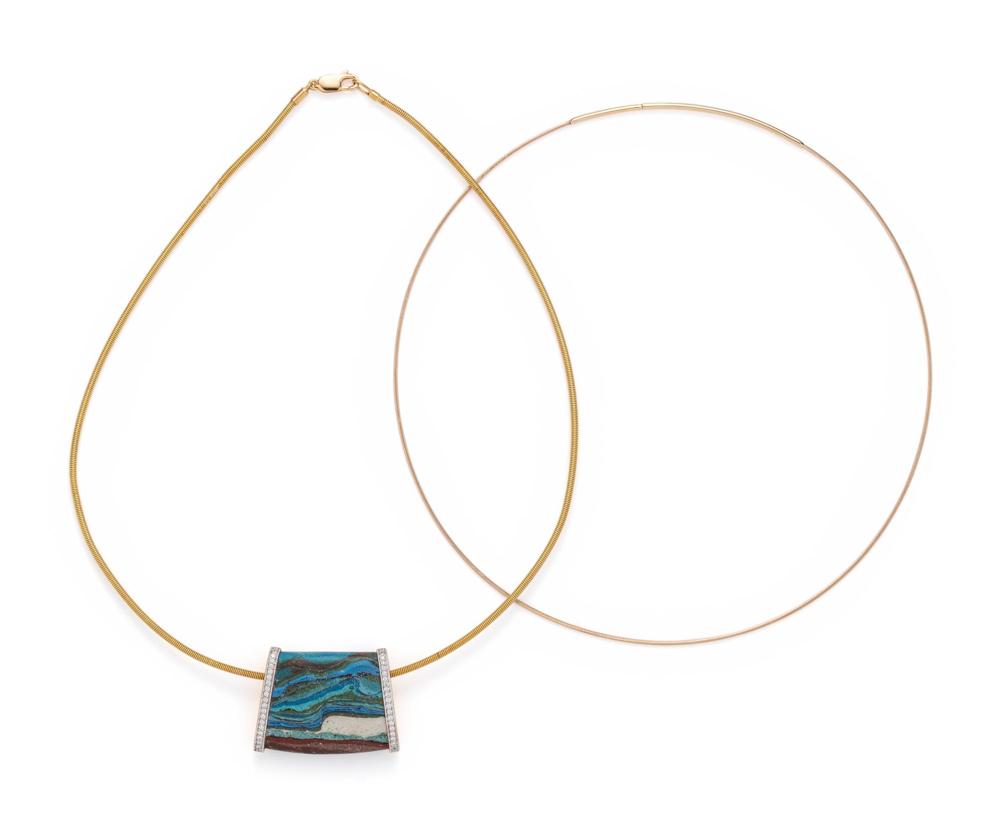 YELLOW GOLD, DIAMOND AND HARDSTONE PENDANT/NECKLACE