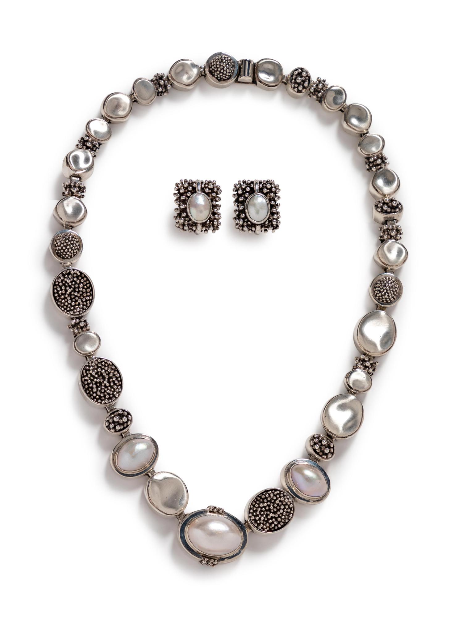 A Sterling Silver and Cultured Pearl Demi-Parure, Michael Dawkins,