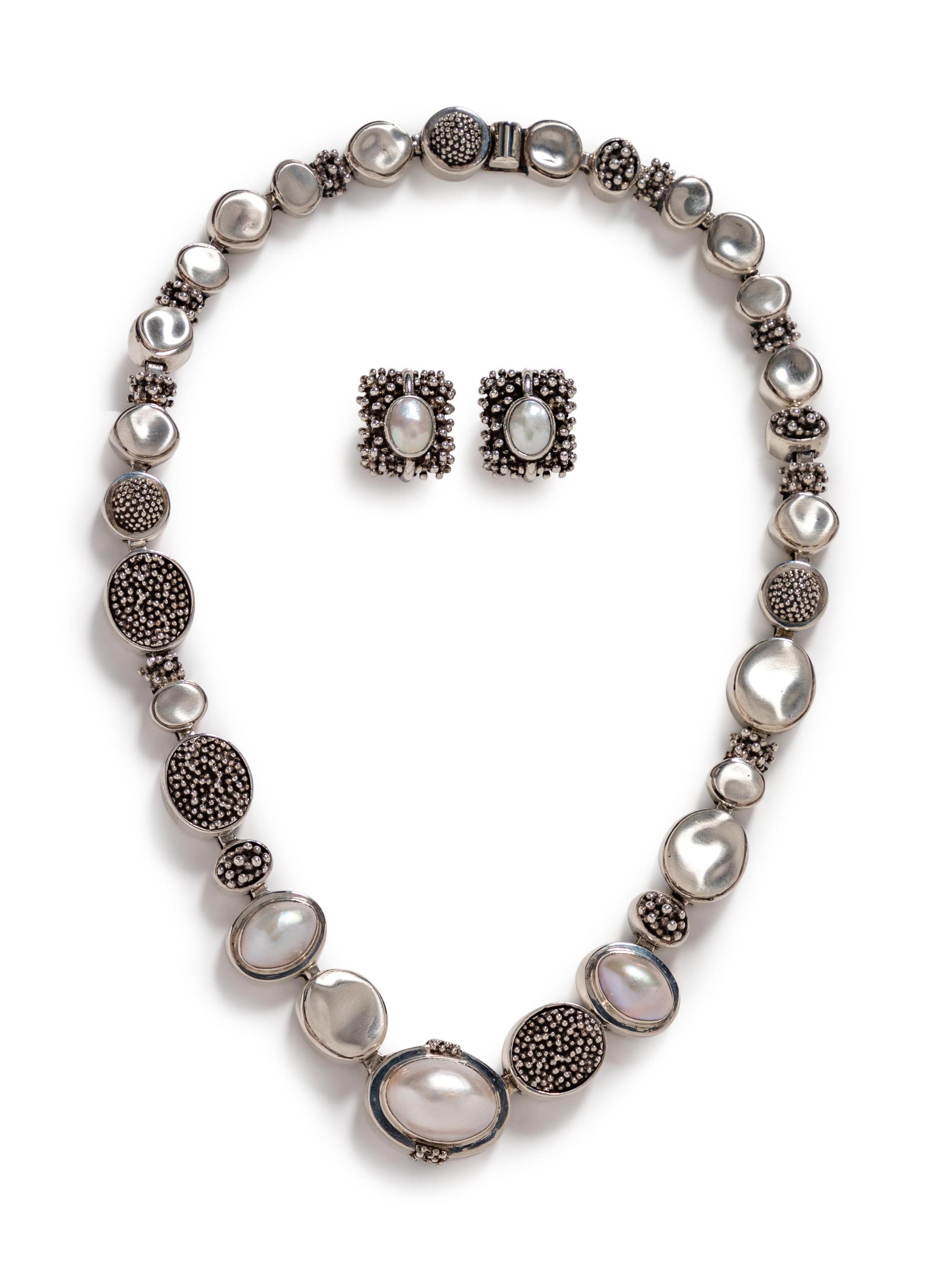 A Sterling Silver and Cultured Pearl Demi-Parure, Michael Dawkins,