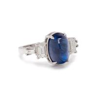 CABOCHON SAPPHIRE AND DIAMOND RING