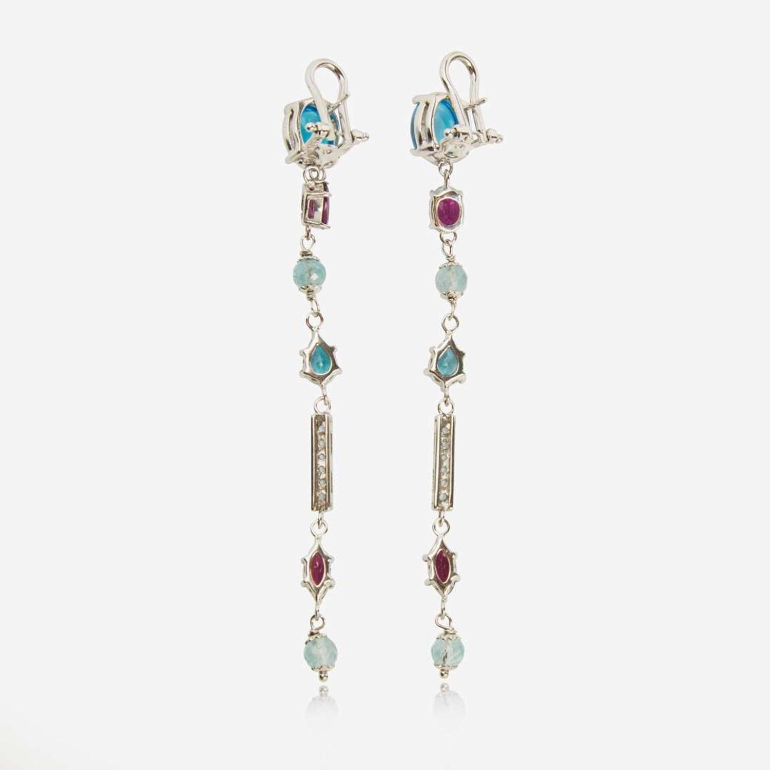 A Pair of 14K White Gold and Gemstone Earrings