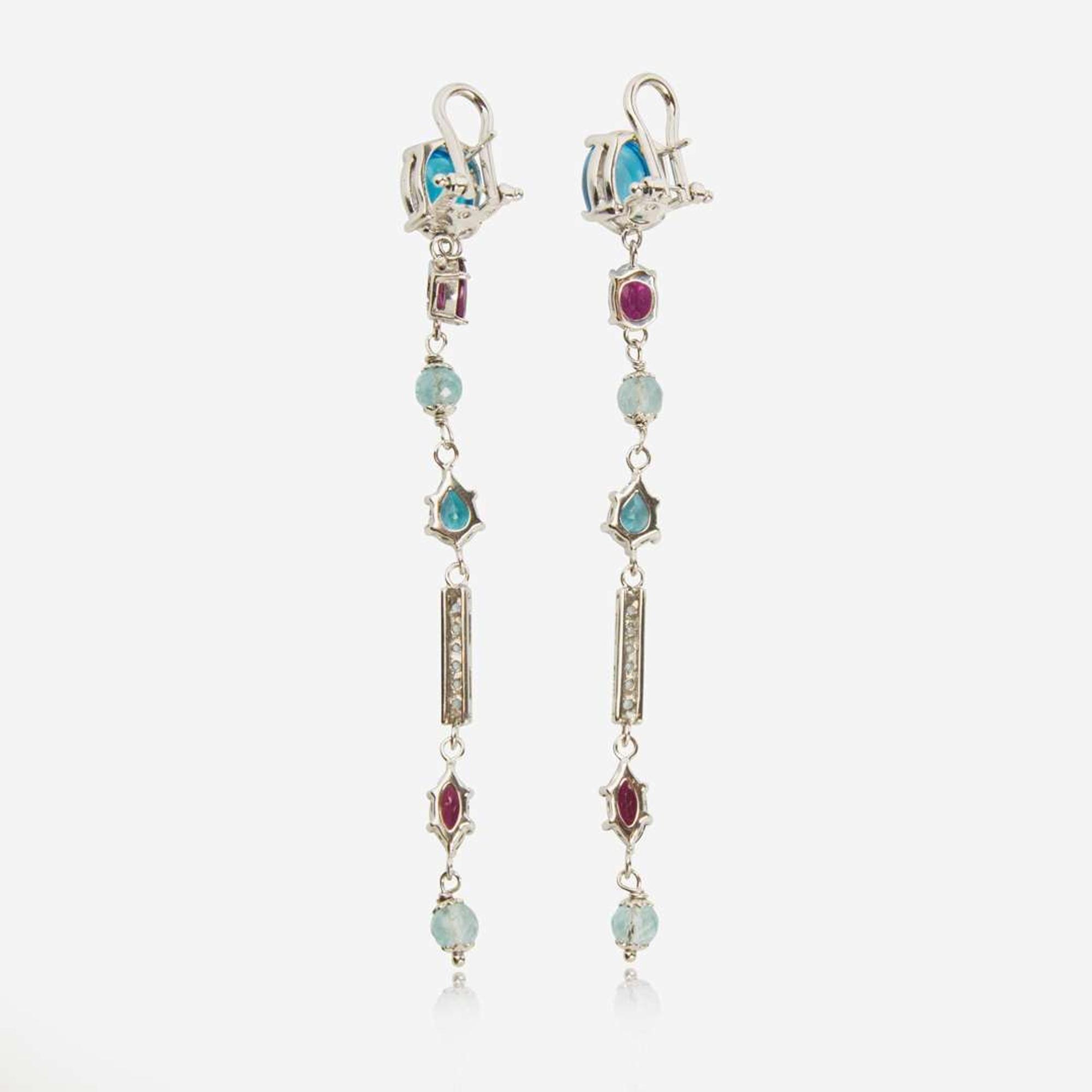 A Pair of 14K White Gold and Gemstone Earrings
