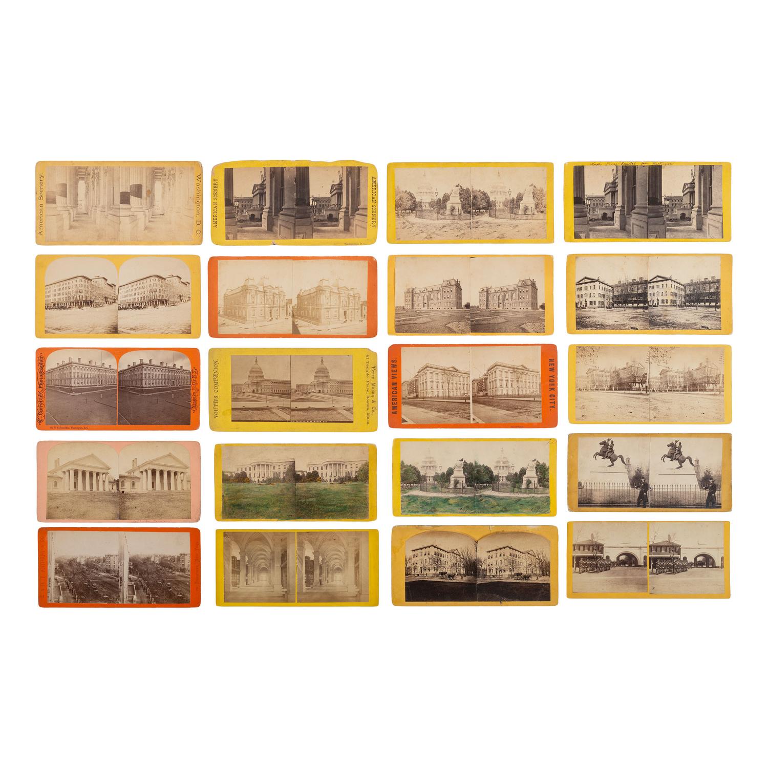 [Early Photography] Group of 110 Stereoviews of Washington, DC, and Boston, incl. Landmarks and Monuments