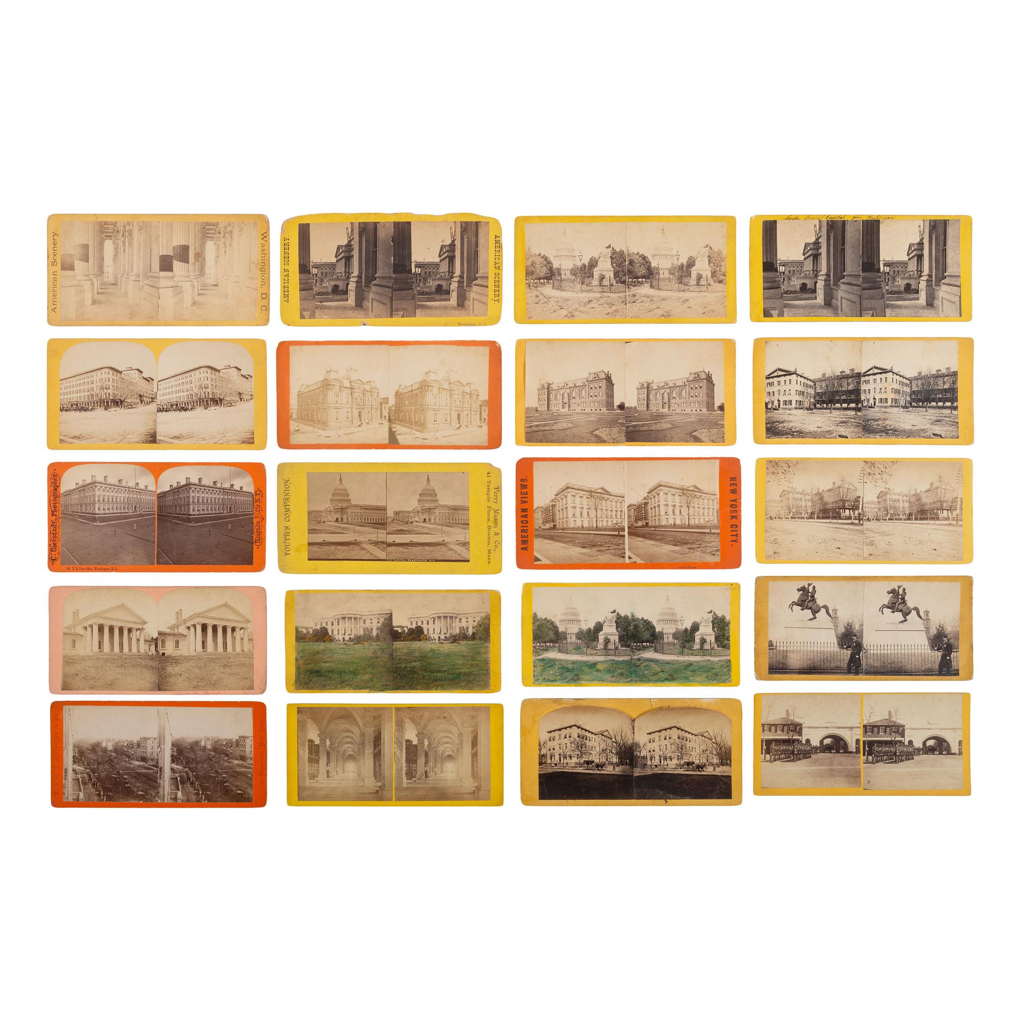 [Early Photography] Group of 110 Stereoviews of Washington, DC, and Boston, incl. Landmarks and Monuments