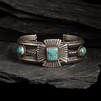 Navajo Silver and Turquoise Cuff Bracelet with Maltese Cross