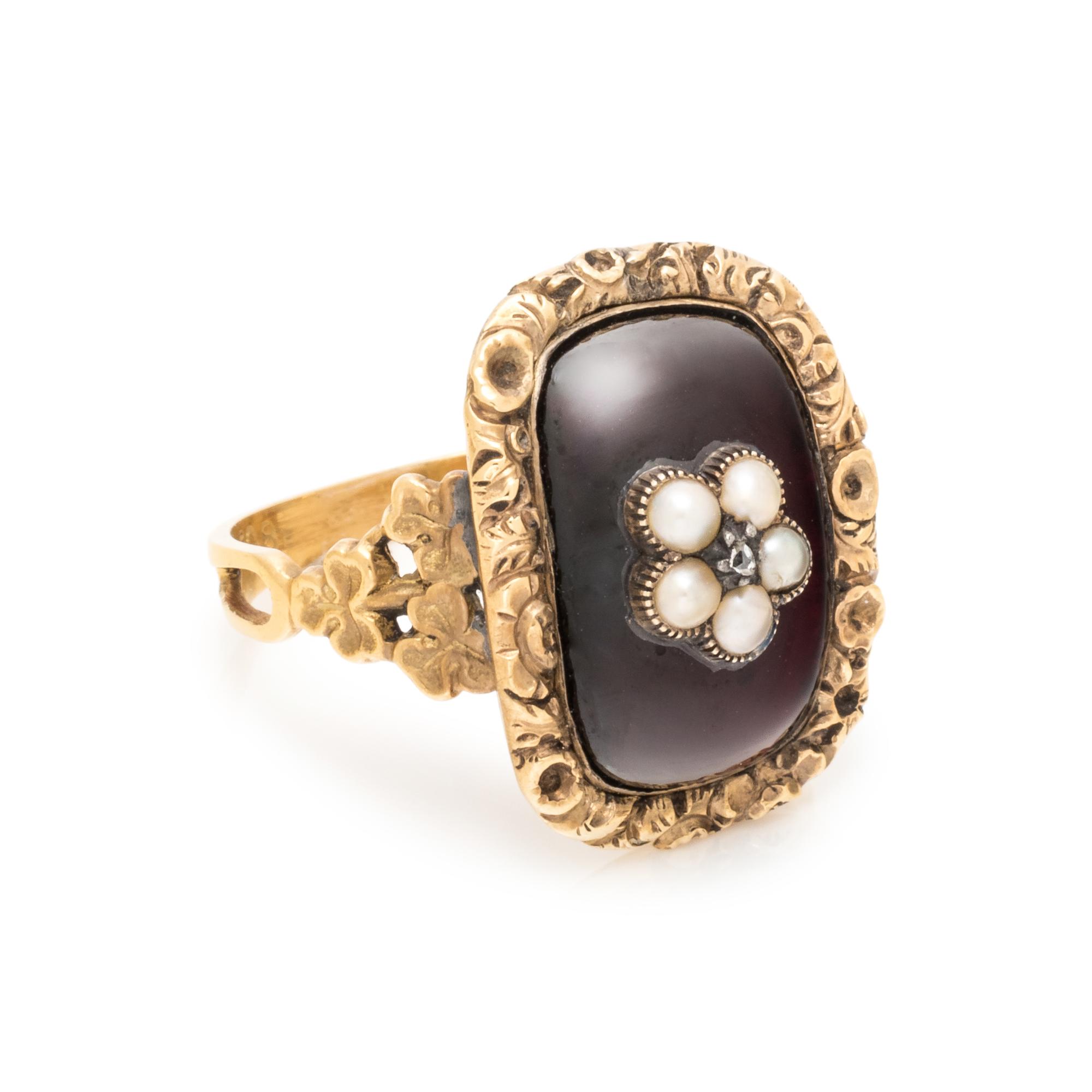 GARNET AND SEED PEARL RING