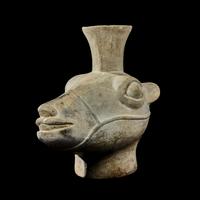 An Inca Terracotta Llama Head Vessel