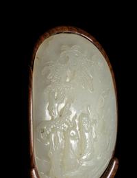 A Chinese White Jade Inset Hardwood Table Screen