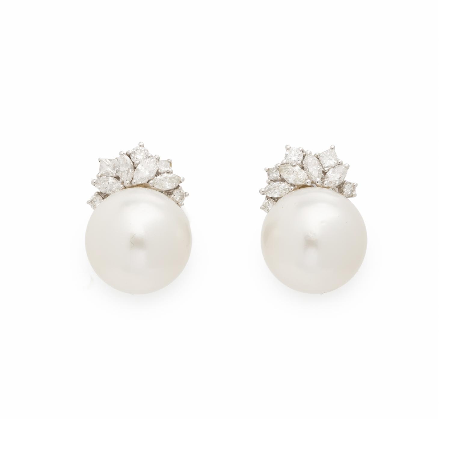 CULTURED PEARL AND DIAMOND EARRINGS