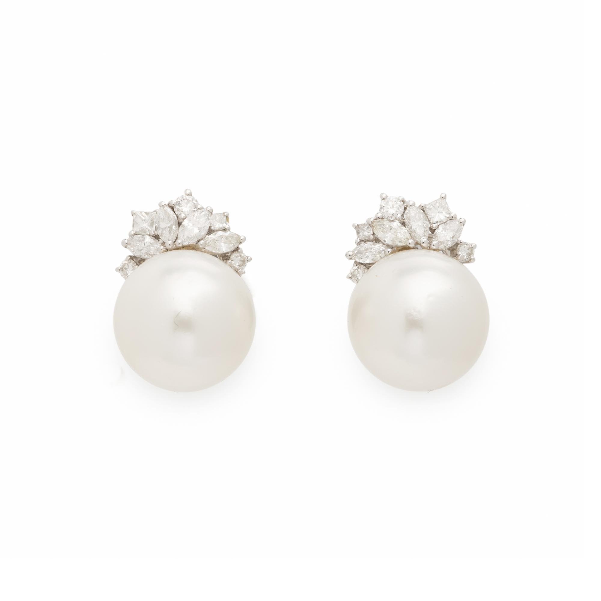 CULTURED PEARL AND DIAMOND EARRINGS