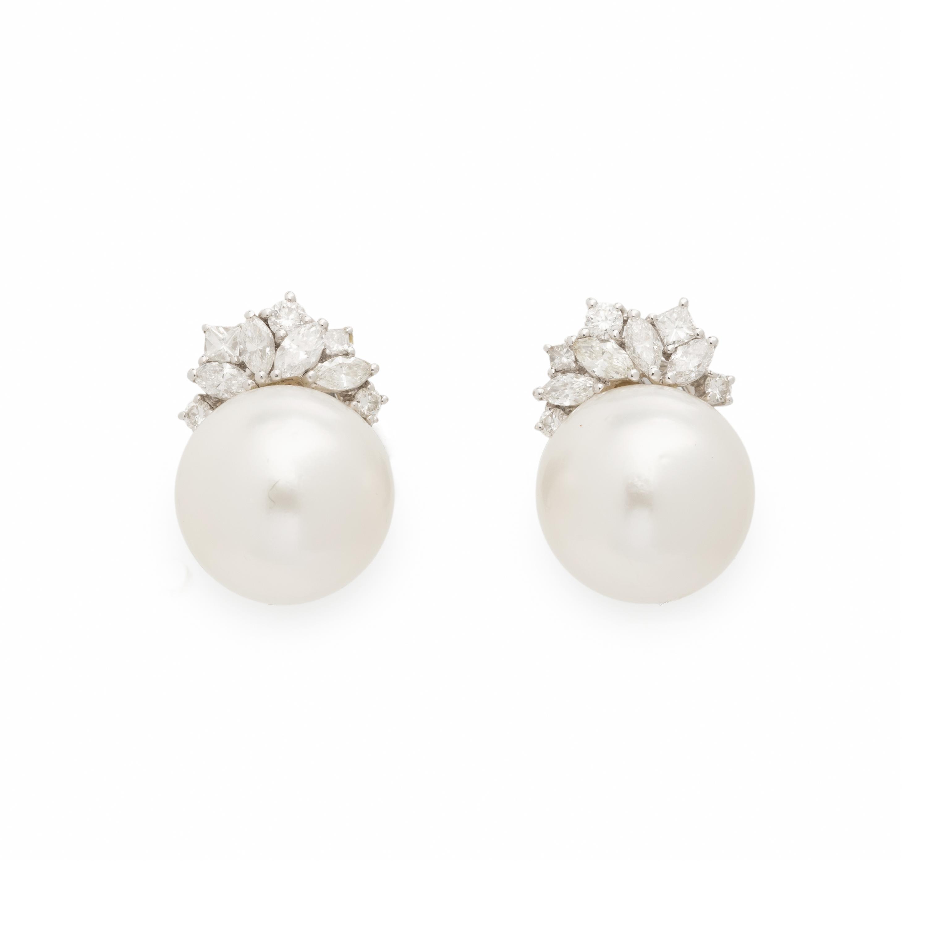 CULTURED PEARL AND DIAMOND EARRINGS