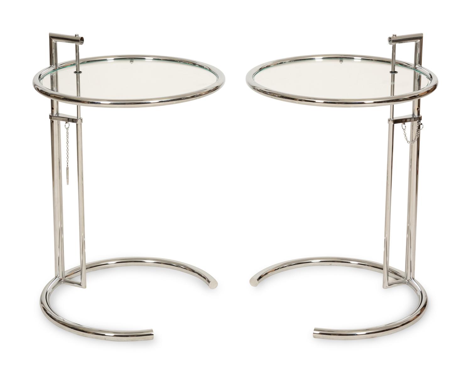 A Pair of Chrome and Glass Adjustble Side Tables