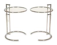 A Pair of Chrome and Glass Adjustble Side Tables