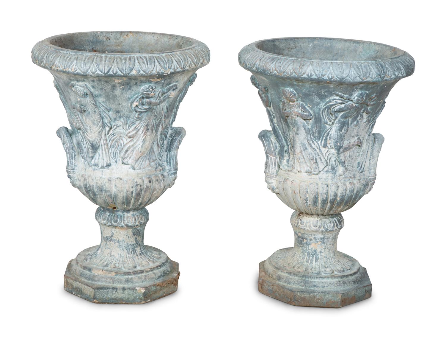 A Pair of Cast Cement Garden Urns