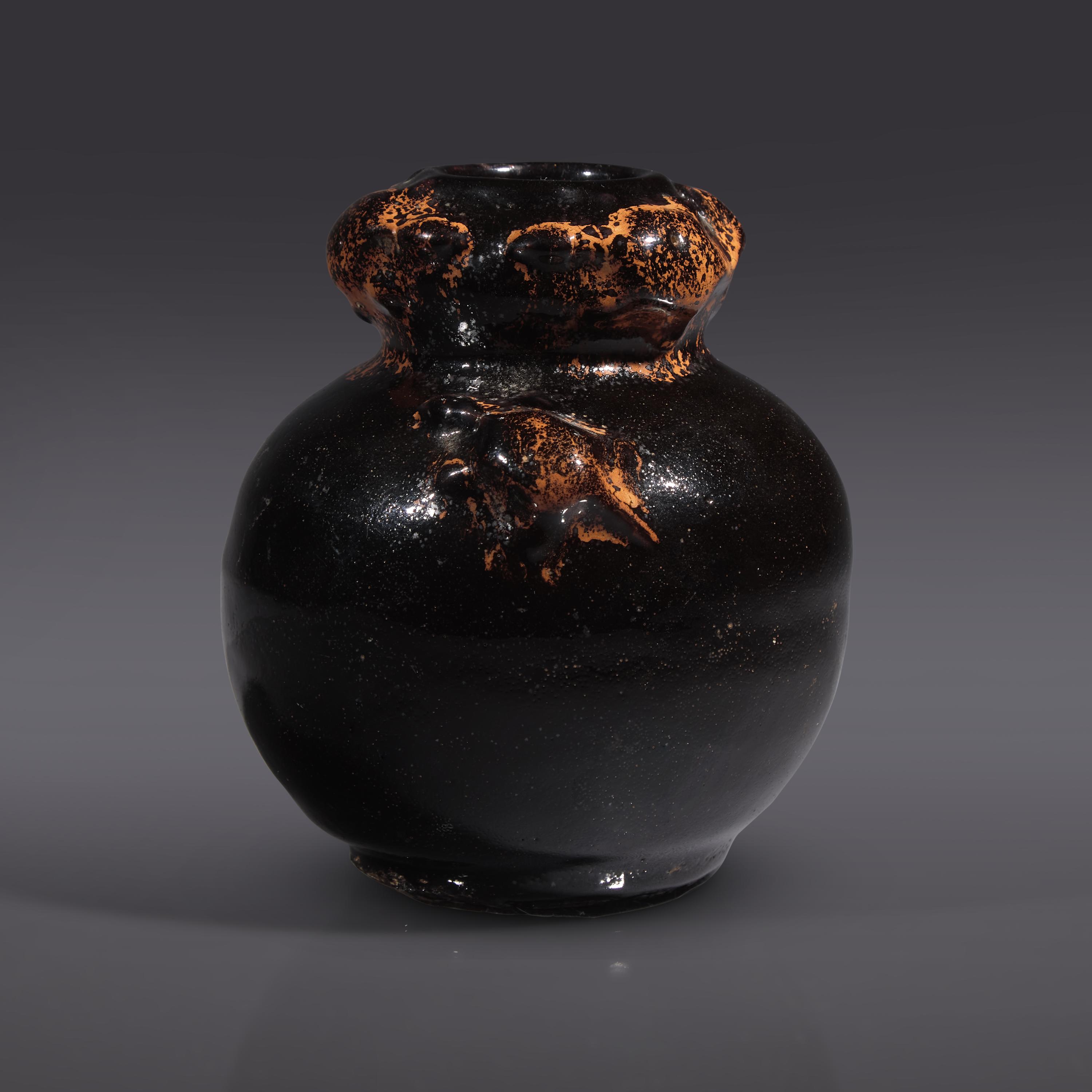 A Chinese ‘’Henan‘’ Black Glazed ‘’Five-Turtles‘’ Vase, Song Dynasty or Later — 宋或以後 黑釉模印龜紋瓶