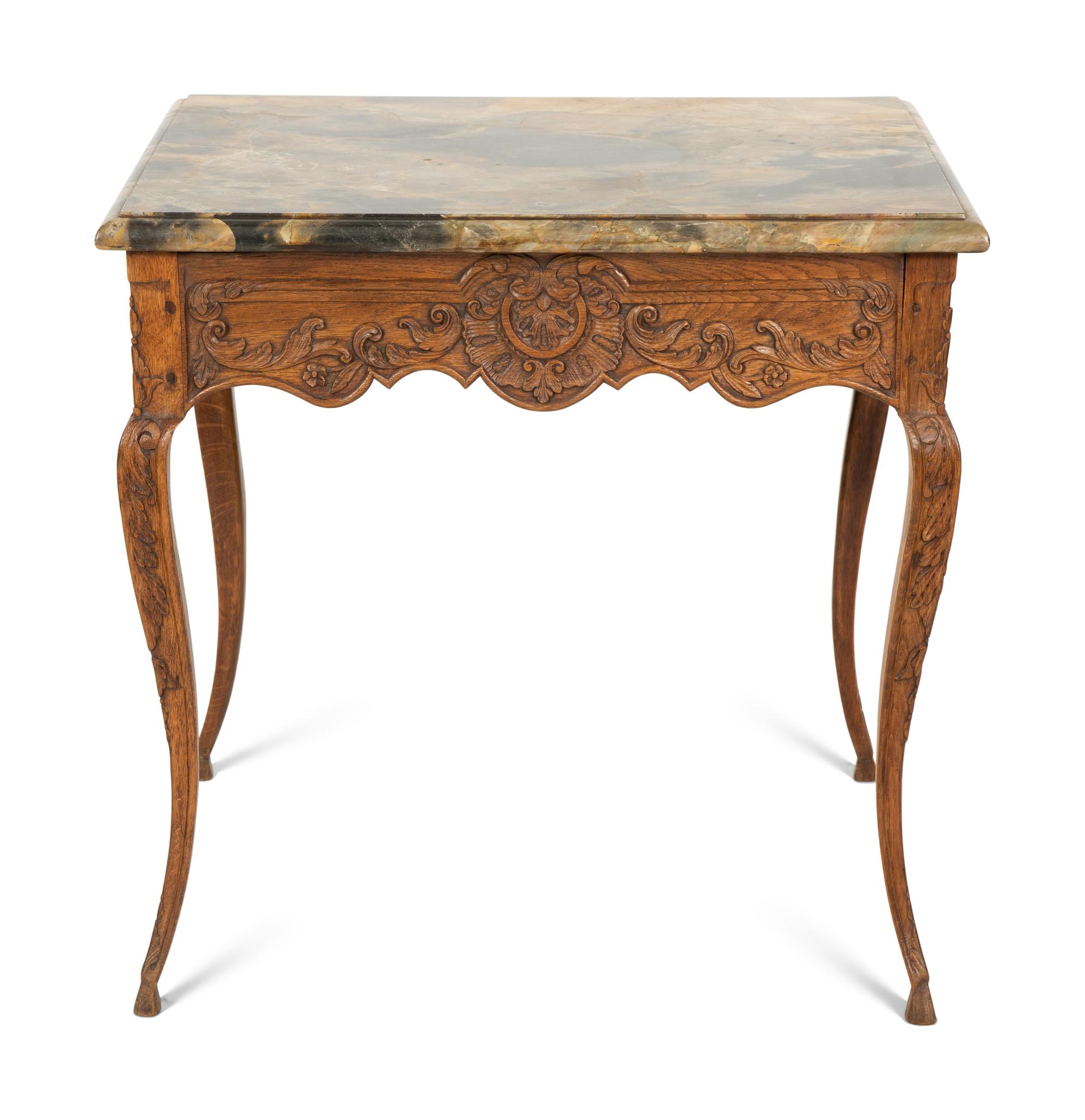 A Régence Style Carved Oak Marble Top Side Table