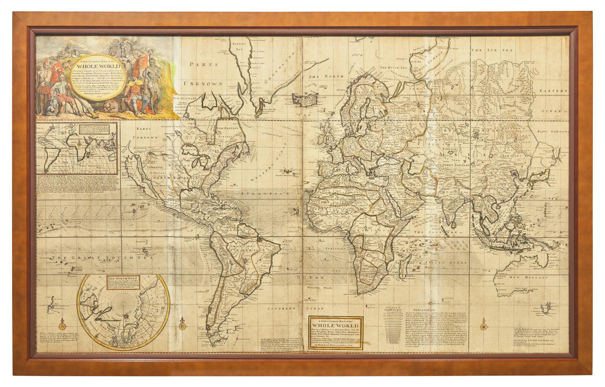 [Maps & Atlases] Moll, Herman. A New & Correct Map of the Whole World...
