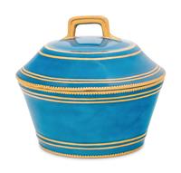 A Vincennes Bleu Céleste Plein Porcelain Sugar Bowl and Cover ( Pot à Sucre ' à Cerceau' ou 'à Cuvier', 1ère Grandeur )