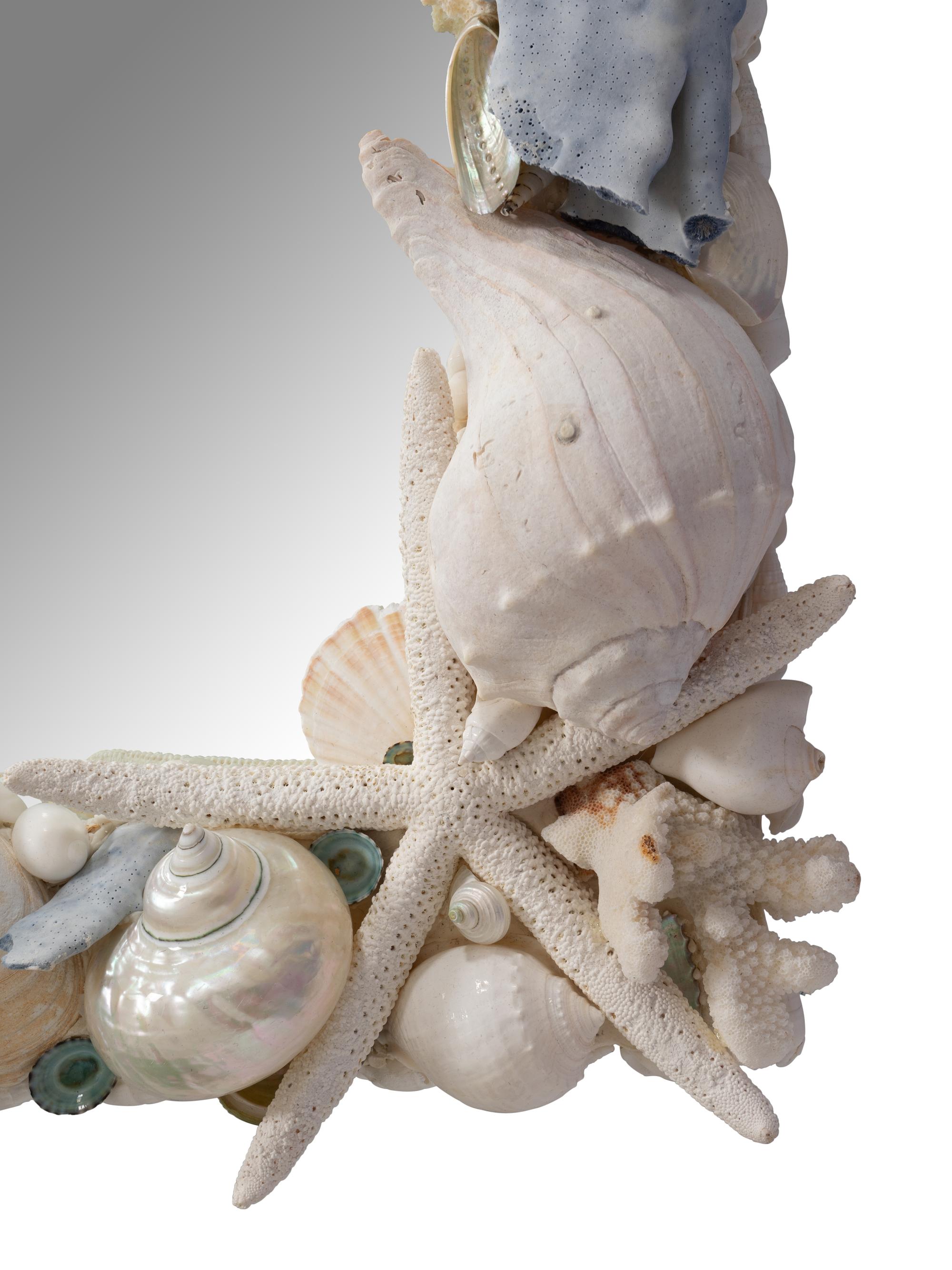 A Large Shellwork and Coral Encrusted Rectangular Mirror