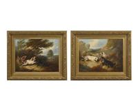 George Armfield (English, 1810-1893), A Pair: Dogs Chasing Prey in Landscapes , dated “1848”