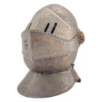 Reproduction of a 16th Century Close Helm with Etched and Gilt Decorations