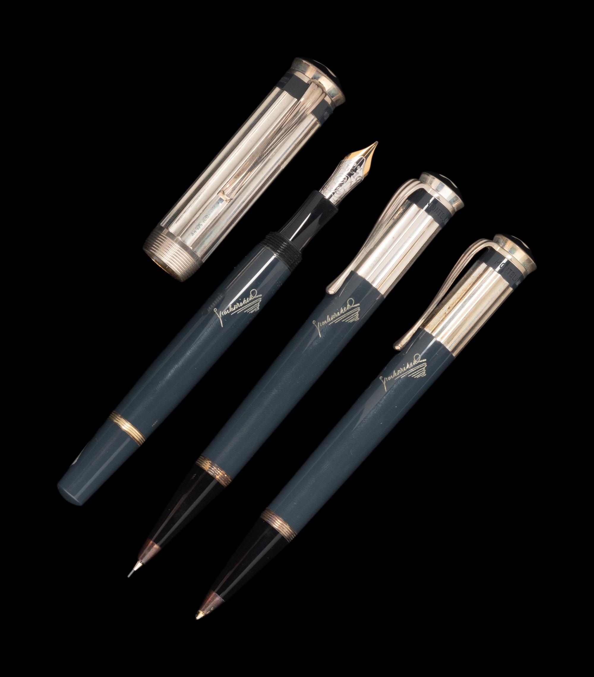 A Montblanc Limited Edition Charles Dickens Fountain Pen, Rollerball Pen and Mechanical Pencil Set