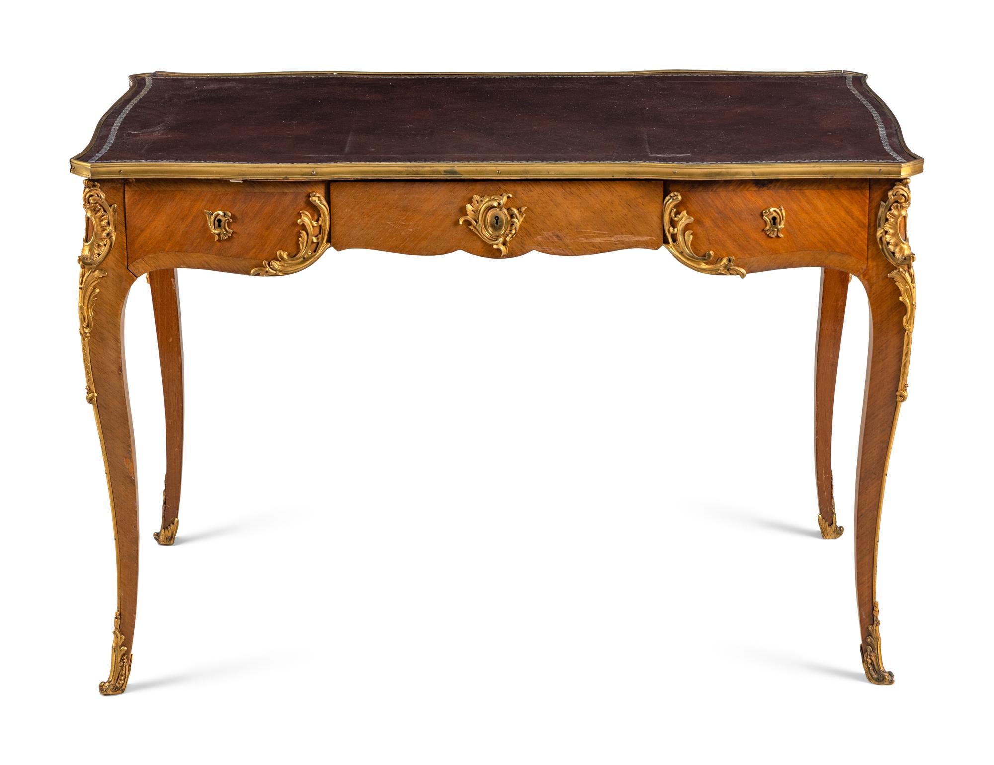 A Louis XV Style Gilt Bronze Mounted Bureau Plat