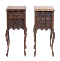 A Pair of French Provincial Style Walnut Side Tables Height 28 3/4 x width 12 1/2 x depth 10 1/2 inches.